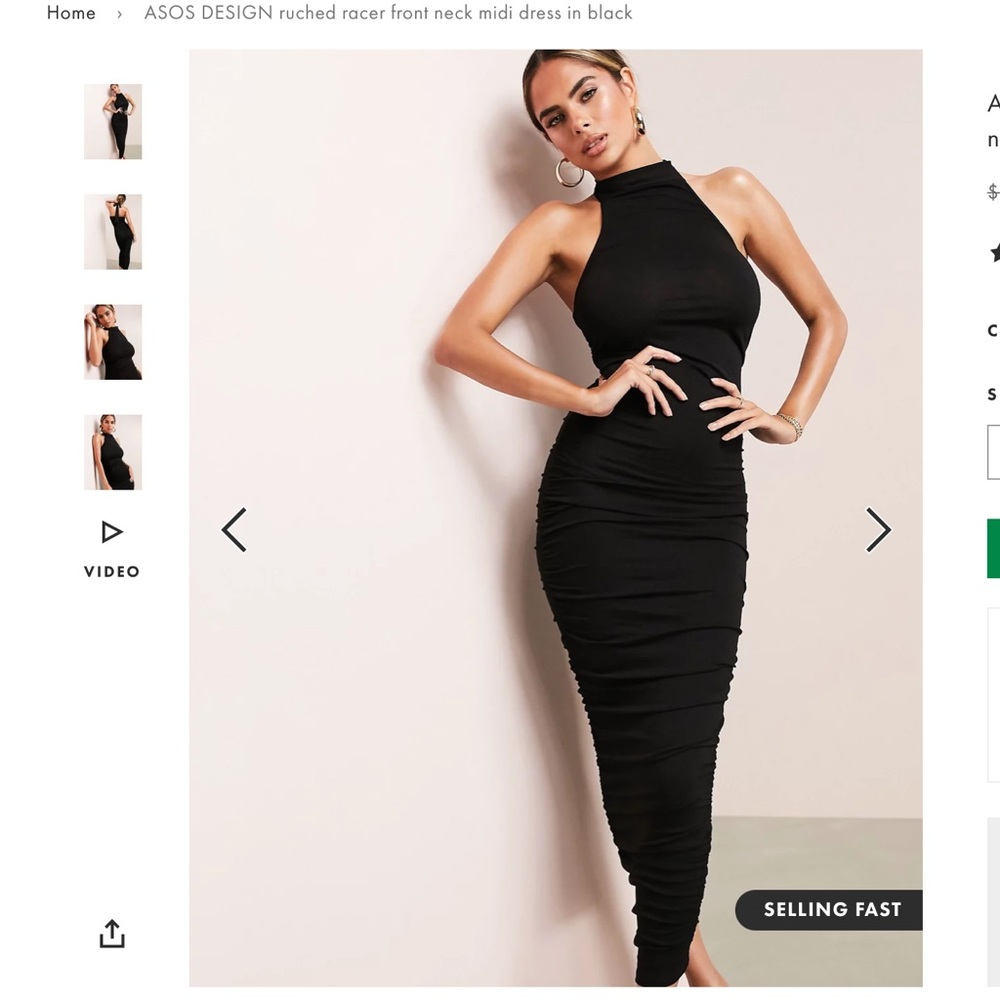 ASOS Luxe Ruched Racer Front neck midi dress